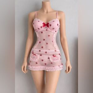 Victoria’s Secret Sexy little things Pink red hearts sequin ruffles 36c 1410